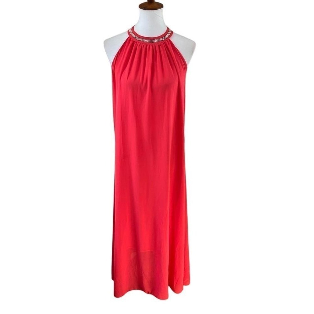 NWT‎ Kivenst Red Rhinestone Halter Maxi Dress Formal Evening M